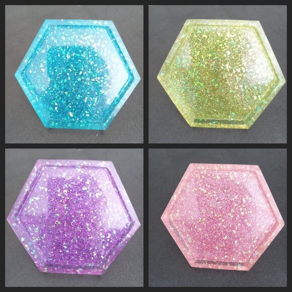 Multicolor glitter resin coasters set of 4 blue green pink purple home decor New